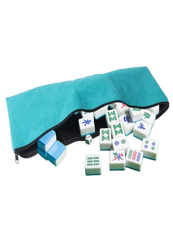 Klmnop Empty Mahjong Bag, Blue Velvet American Mahjong Tiles Bag with 3 Dice(Mahjong Not Included) - Image 1